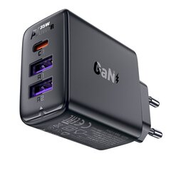Сетевое зарядное устройство с 3 портами, Acefast A571, БП 35 Вт., GaN2x USB-A, USB-C, черный цена и информация | Зарядные устройства для телефонов | kaup24.ee
