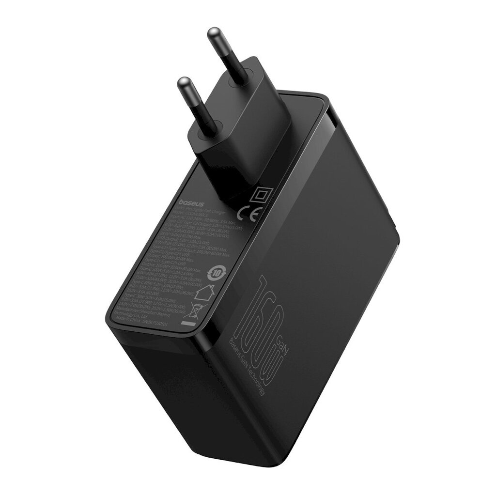 USB-A võrgulaadija, Baseus GaN51Pro, 160 W. GaN5 2x USB-C /+ USB-C kaabel, must. цена и информация | Mobiiltelefonide laadijad | kaup24.ee