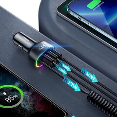 Быстрое автомобильное зарядное устройство, 4 в 1, Joyroom, с кабелем Lightning 1,6 м, USB-C, PD 2x USB QC3, 57 Вт, черный цена и информация | Автомобильные электропринадлежности 12V | kaup24.ee