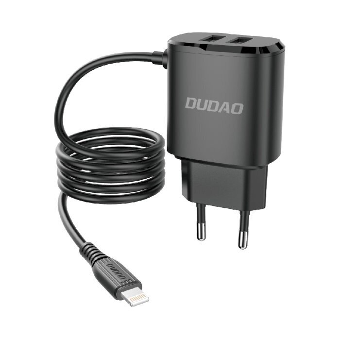 Võrgulaadija integreeritud kaabliga, Dudao A2Pro1, 2x USB iPhone Lightning, 12 W., must hind ja info | Mobiiltelefonide laadijad | kaup24.ee