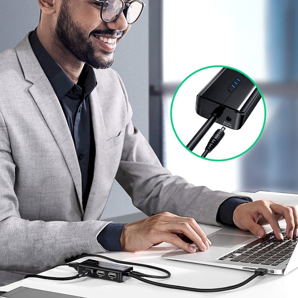 Võrguadapter, Ugreen 202641, USB-A - RJ45, 10/100, Mbps / 3x USB, 3.0 HUB, must hind ja info | USB jagajad, adapterid | kaup24.ee