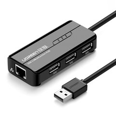 Сетевой адаптер, Ugreen 202641, USB-A - RJ45, 10/100, Mbps / 3x USB, 3.0 HUB, черный цена и информация | Адаптеры и USB-hub | kaup24.ee