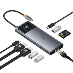 Переходник HUB, 10 в 1, Baseus B00061800813-011, USB-C на HDMI / USB-A / USB-C / RJ45 / SD / TF / USB-C PD, серый цена и информация | Адаптеры и USB-hub | kaup24.ee