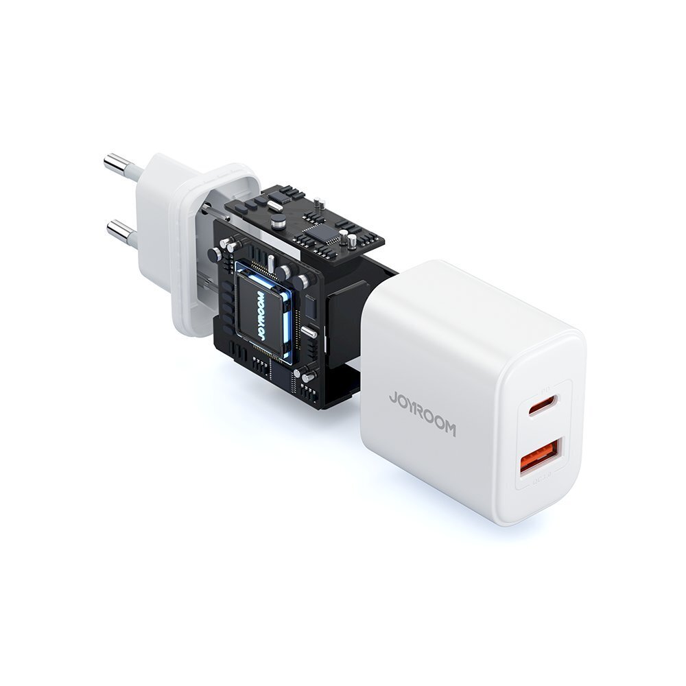 Võrgulaadija, Joyroom JR-TCF051, USB-A, USB-C, PD 20 W., USB-C kaabel, valge hind ja info | Mobiiltelefonide laadijad | kaup24.ee