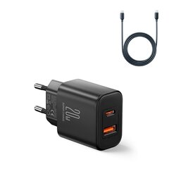 Сетевое зарядное устройство, Joyroom JR-TCF051, USB-A, USB-C, PD 20 Вт., кабель USB-C, черный цена и информация | Зарядные устройства для телефонов | kaup24.ee