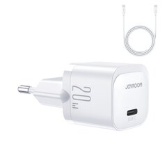 Сетевое зарядное устройство, Joyroom JR-TCF021, USB-C PD 20 Вт, кабель USB-C, белый цена и информация | Зарядные устройства для телефонов | kaup24.ee