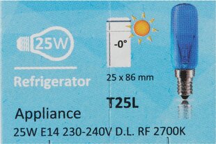 Lamp E14 25W Siemens 00612235 26mmØ 83mm 230-240V sinine külmkapi jaoks. hind ja info | Kodumasinate lisatarvikud | kaup24.ee
