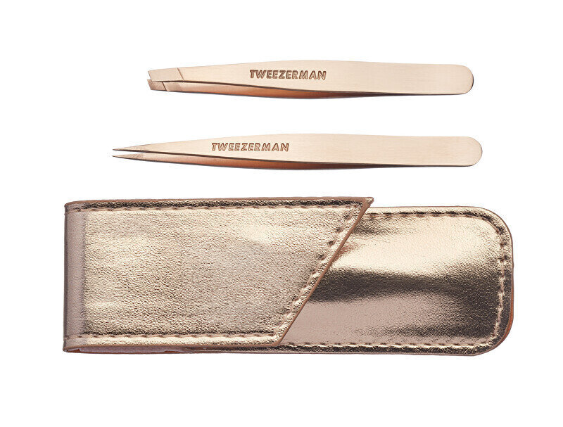 Pintsettide komplekt Tweezerman Rosegold Petite: terava otsaga pintsetid, 1 tk. + kaldpintsetid, 1 tk. + juhtum hind ja info | Meigipintslid, -käsnad | kaup24.ee