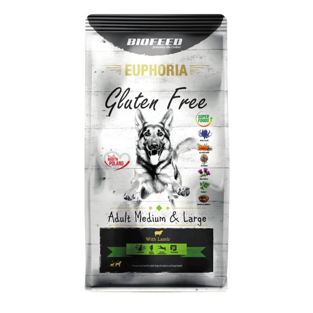 Biofeed Euphoria Gluten Free suurtest ja keskmistest tõugudest täiskasvanud koertele lambalihaga, 12 kg hind ja info | Kuivtoit koertele | kaup24.ee