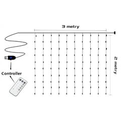 Светодиодная гирлянда-штора с 300 светодиодами теплого белого цвета и пультом дистанционного управления цена и информация | Гирлянды | kaup24.ee