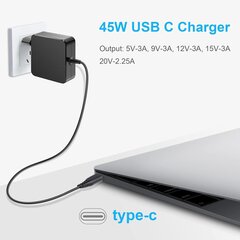 ARyee 45 Вт USB C Зарядное устройство для ноутбука Тип C Зарядка цена и информация | Зарядные устройства для ноутбуков | kaup24.ee