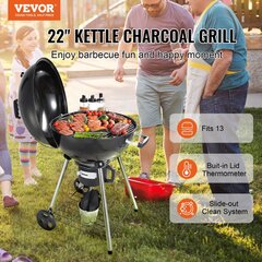 Ratastega söegrill Vevor, 56cm hind ja info | Grillid | kaup24.ee