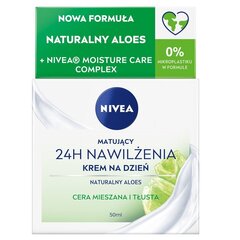 Niisutav päevakreem rasusele/kombineeritud nahale Nivea Moisturizing 24H päevakreem, 50 ml hind ja info | Näokreemid | kaup24.ee