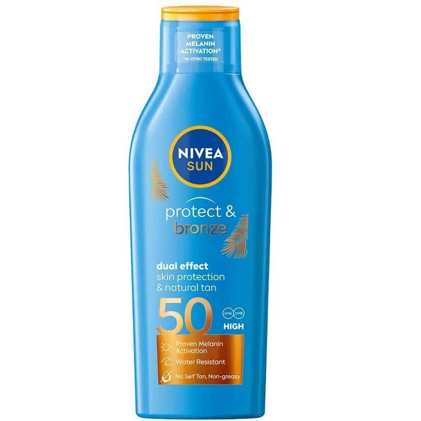 Päevitust kaitsev kehakreem Nivea Sun Protect & Bronze SPF50, 200 ml цена и информация | Päikesekreemid | kaup24.ee