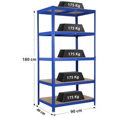 Полка-полка для хранения синяя 180x90x40, Omimar цена и информация | Стеллажи, полки | kaup24.ee