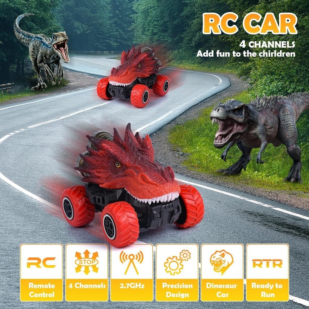 RC auto Dinosaur Vatos, punane/must hind ja info | Poiste mänguasjad | kaup24.ee