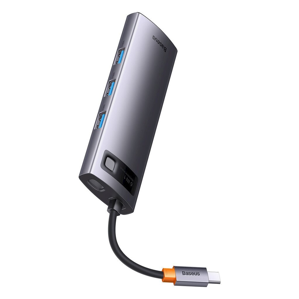 Kaardilugeja 6in1 Baseus StarJoy HUB, USB-C 3xUSB HDMI RJ45 PD, hall hind ja info | USB jagajad, adapterid | kaup24.ee