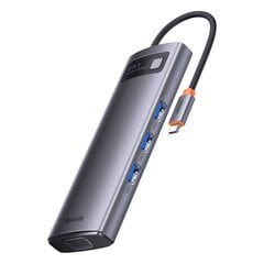 Док-станция, 8 в 1, Baseus HUB, USB-C 1xHDMI, 3xUSB 3.2, 1xPower Delivery, SD card reader, TF card reader, VGA, серый цена и информация | Адаптеры и USB-hub | kaup24.ee