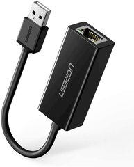 Väline LAN adapter, Ugreen, RJ45 - USB 2.0, 100 Mbit/s, must hind ja info | Komponentide tarvikud | kaup24.ee