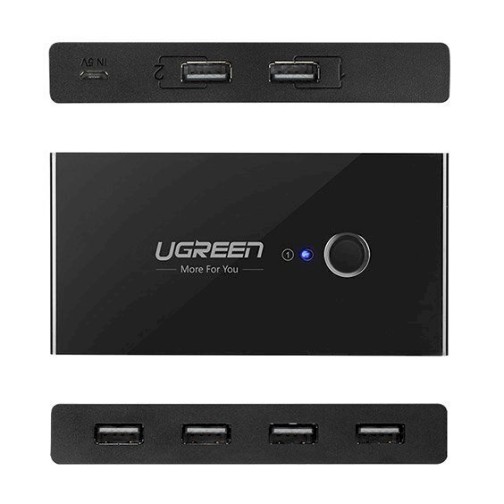 Switch box lüliti Ugreen HUB, 4x USB 2.0 USB, splitter kahele arvutile, must hind ja info | USB jagajad, adapterid | kaup24.ee