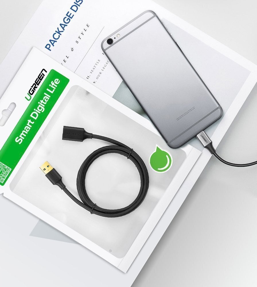 USB 3.0 kaabli pikendusadapter Ugreen, 2 m, must hind ja info | USB jagajad, adapterid | kaup24.ee