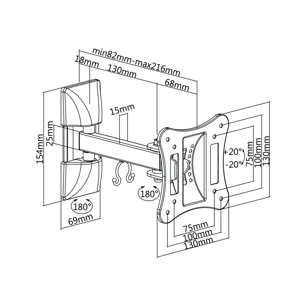 Cabletech UCH0200 13-27" seinakinnitus, must hind ja info | Teleri seinakinnitused ja hoidjad | kaup24.ee