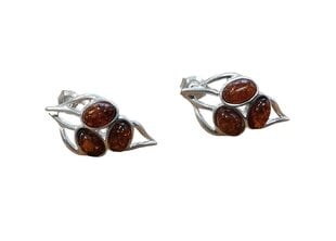 Серебряные серьги - пусеты с янтарным камнем для женщин цена и информация | Серьги | kaup24.ee