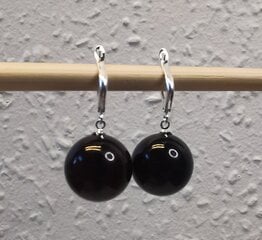 Серебряные серьги с янтарными черными шарами для женщин цена и информация | Серьги | kaup24.ee