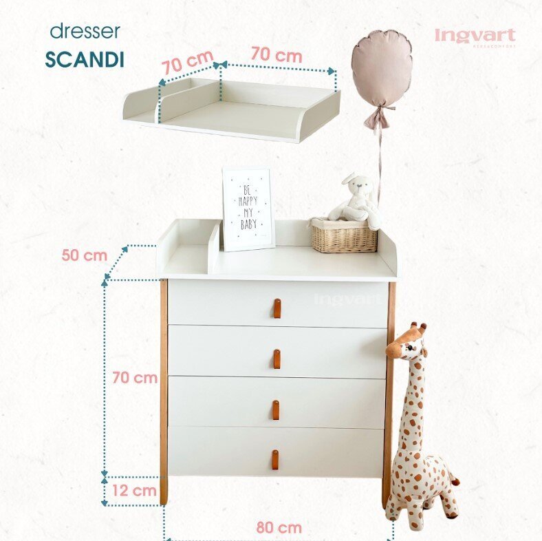 Kummut Ingvart Scandi 2-in-1, 85x80x50 cm, valge hind ja info | Kummutid | kaup24.ee