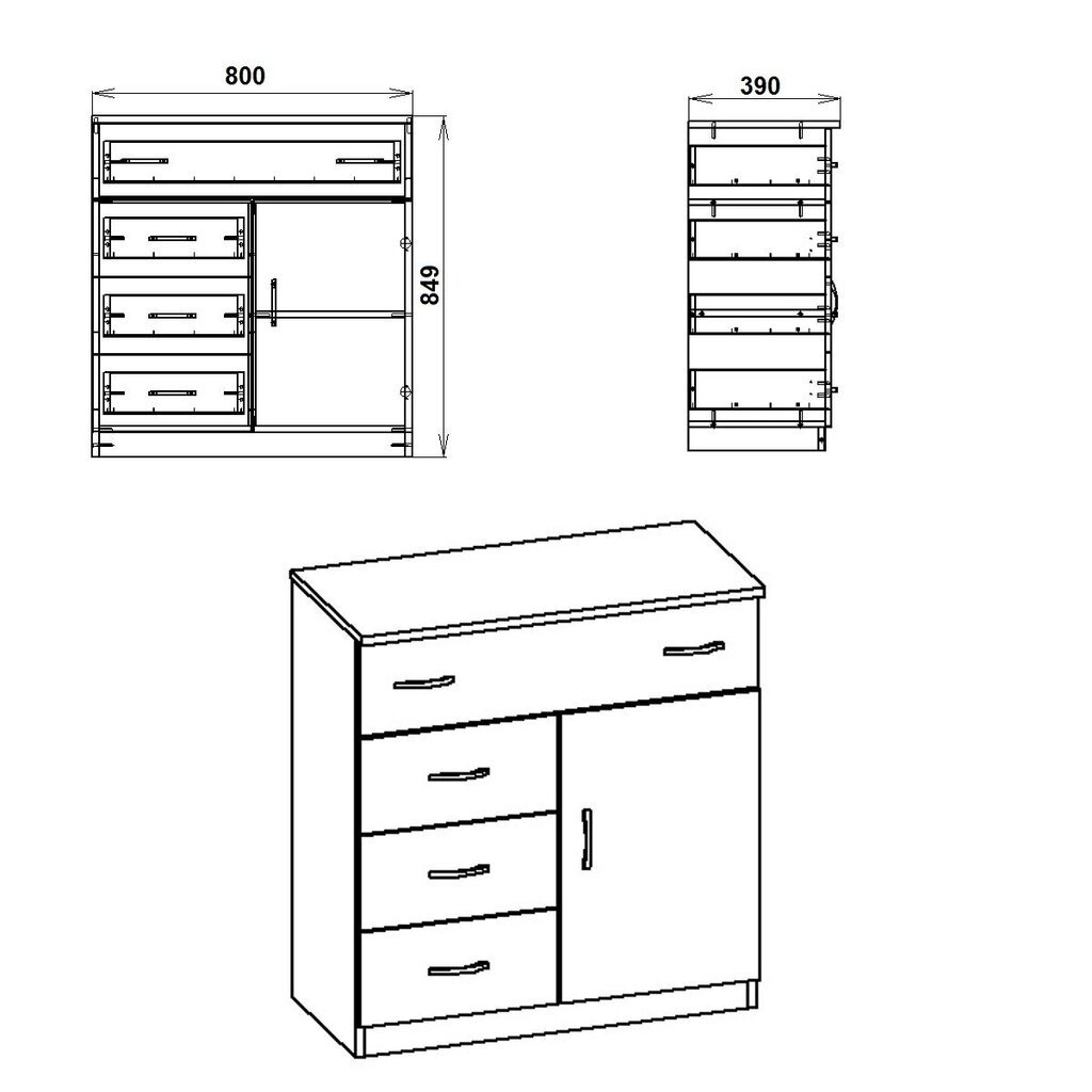 Kummut 1-3-1, pruun hind ja info | Kummutid | kaup24.ee