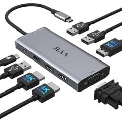 Разветвитель-концентратор Hoplaza - 9 в 1 HC-Y16 цена и информация | Адаптеры и USB-hub | kaup24.ee