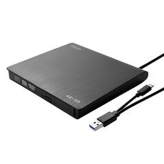 SAVIO AK-59 Внешний тонкий CD/DVD-рекордер R/RW - USB-C/USB-A, черный цена и информация | Оптические устройства | kaup24.ee