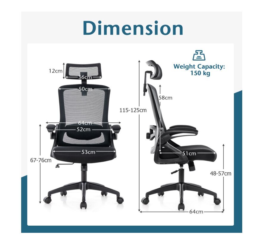 Ergonoomiline kontoritool Costway, must цена и информация | Kontoritoolid | kaup24.ee