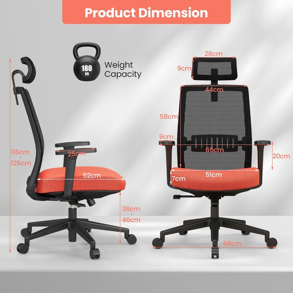 Ergonoomiline kontoritool Costway, must/oranž hind ja info | Kontoritoolid | kaup24.ee