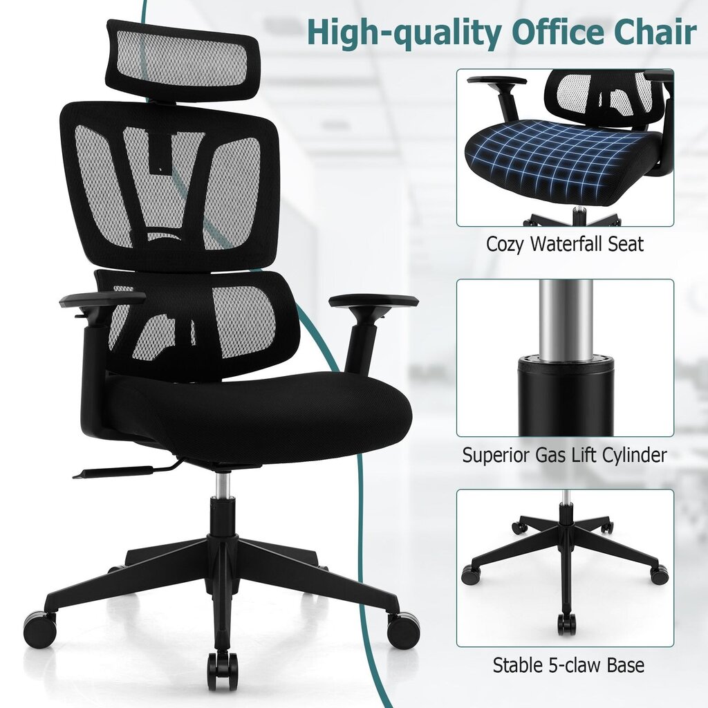 Ergonoomiline kontoritool Costway, must hind ja info | Kontoritoolid | kaup24.ee