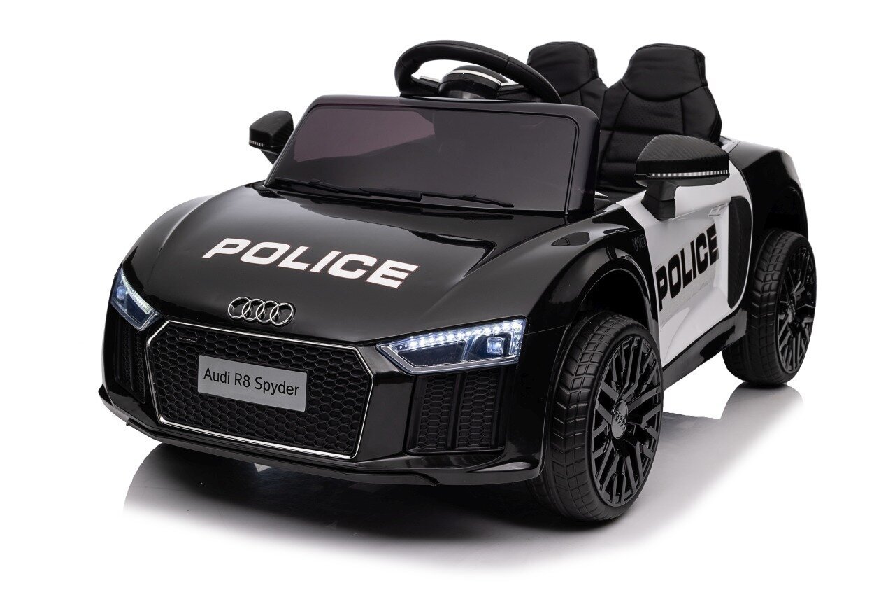 Kahekohaline elektriauto lastele Audi R8 Police, must цена и информация | Laste elektriautod | kaup24.ee