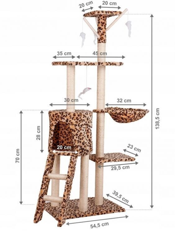 Kassi maja kraapimispostiga, 138cm цена и информация | Kassi kraapimispuud | kaup24.ee