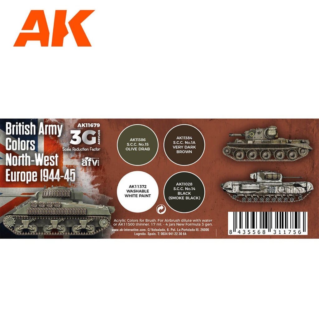 Akrüülvärv AK Interactive AK11679 – British Army Colors North-West Europe 1944-45 цена и информация | Kunstitarbed, voolimise tarvikud | kaup24.ee