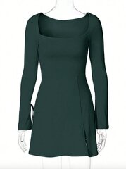 Однотонное платье с длинными рукавами и квадратным вырезом, Electronics LV-120002, темно-зеленое, 1 шт. цена и информация | Платья | kaup24.ee