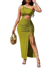 Женское праздничное платье на одно плечо с перекрученным вырезом, со складками и разрезом на бедрах, Electronics LV-120007, зеленый, 1 шт цена и информация | Платья | kaup24.ee