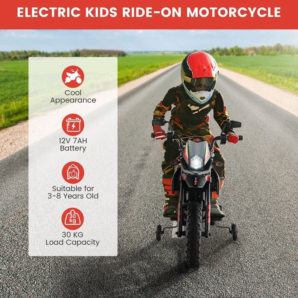 Laste ühekohaline elektrimootorratas Aprilia , must hind ja info | Laste elektriautod | kaup24.ee