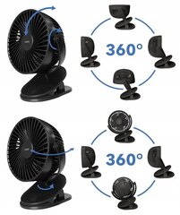 Klambriga ventilaator EBERG TIK Black, 5 W hind ja info | Ventilaatorid | kaup24.ee