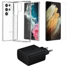 Зарядное устройство USB-C Super Fast Charge 45W PD, прозрачный корпус, защитное стекло экрана Samsung Galaxy S24 Ultra Starter Pack Super Fast Charge цена и информация | Зарядные устройства для телефонов | kaup24.ee