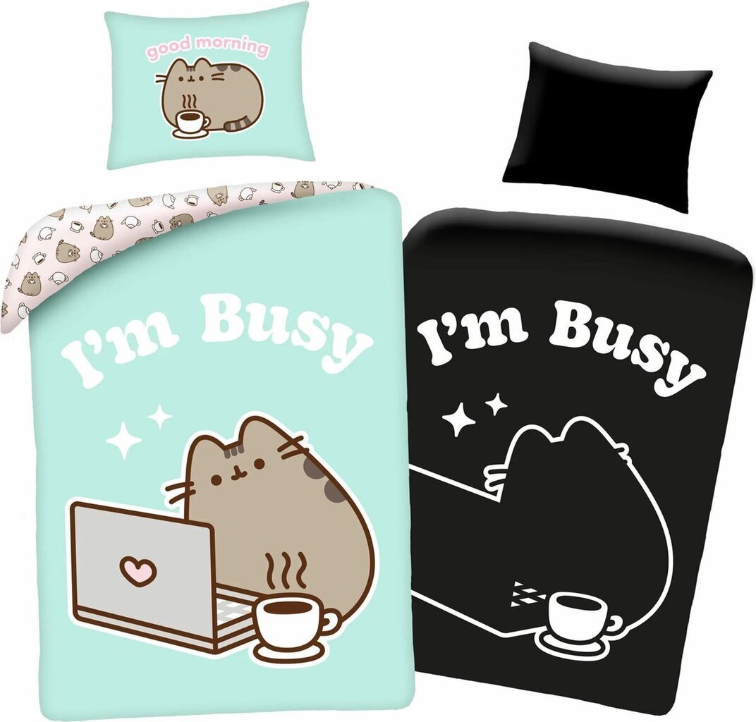 Laste pimedas helendav voodipesukomplekt Pusheen, 140x200, 2-osaline цена и информация | Beebide ja laste voodipesu | kaup24.ee