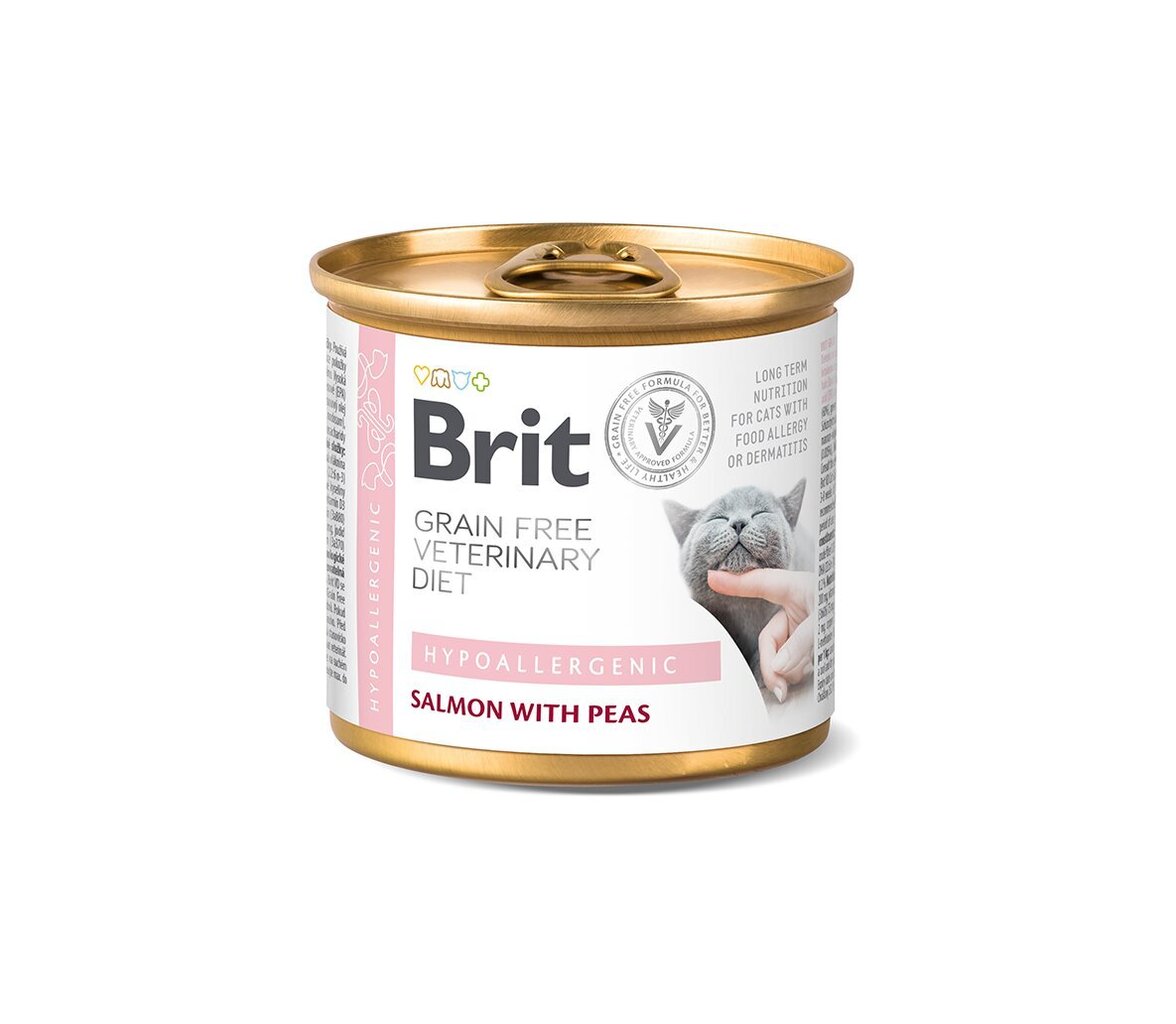 Brit GF Veterinary Diets Hypoallergenic märgtoit allergilistele kassidele, 200 g x 12 hind ja info | Konservid kassidele | kaup24.ee