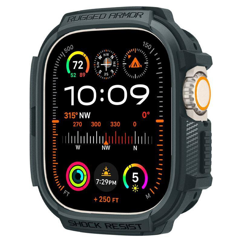 Spigen Rugged Armor ümbris Apple Watch Ultra 1/2 (49 mm) jaoks - tumeroheline цена и информация | Nutikellade ja nutivõrude tarvikud | kaup24.ee