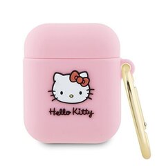 Hello Kitty HKA23DKHSP Airpods 1|2 cover różowy|pink Silicone 3D Kitty Head цена и информация | Аксессуары для наушников | kaup24.ee