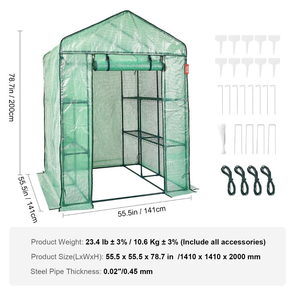 PVC kokkupandav kasvuhoone Vevor, 141x141x200cm цена и информация | Kasvuhooned | kaup24.ee