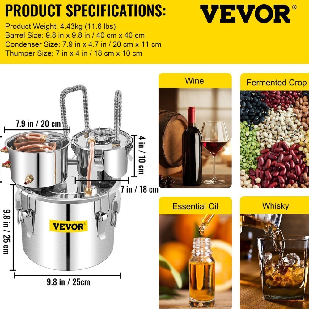 Vevor destilleerimissüsteem, 11,4L hind ja info | Köögitarbed | kaup24.ee