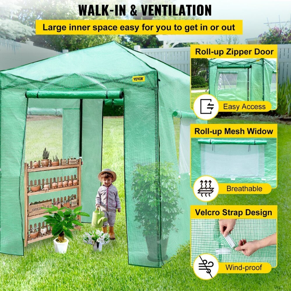 PVC теплица с окнами Vevor, 1,83x2,4x2,45 см цена и информация | Kasvuhooned | kaup24.ee